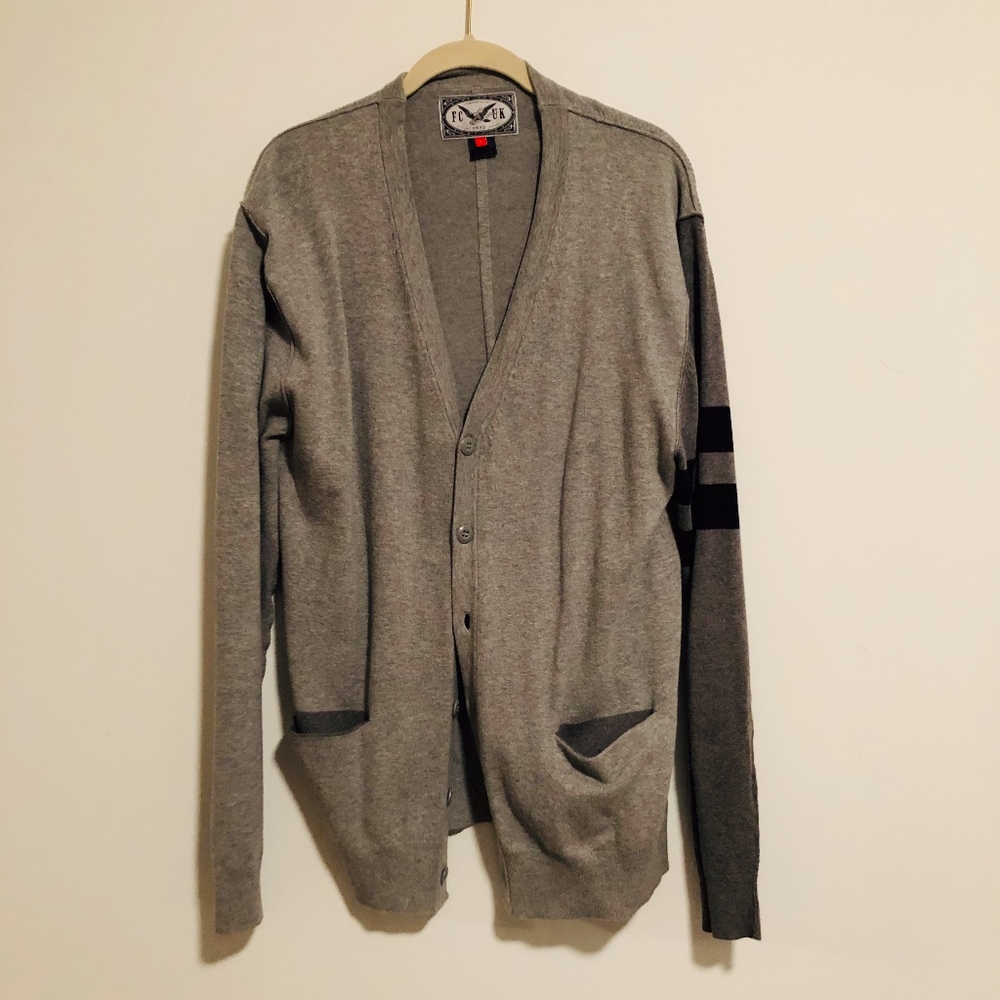 Fcuk Grey Button Down Wool Sweater - image 1
